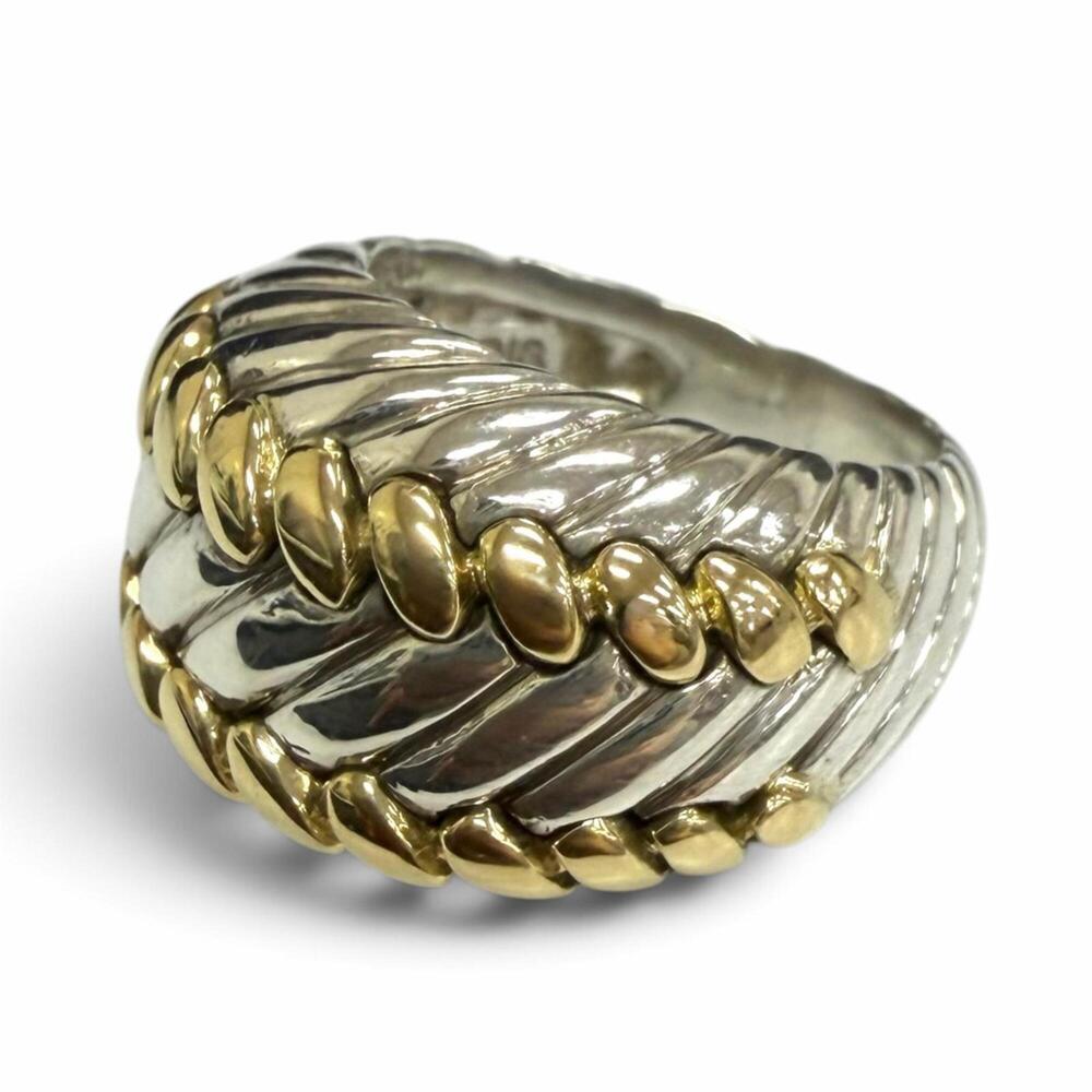 HERMES Vintage SV925 750 Rope Motif Ring, Silver and Gold, Weight 12.2g, Men's
